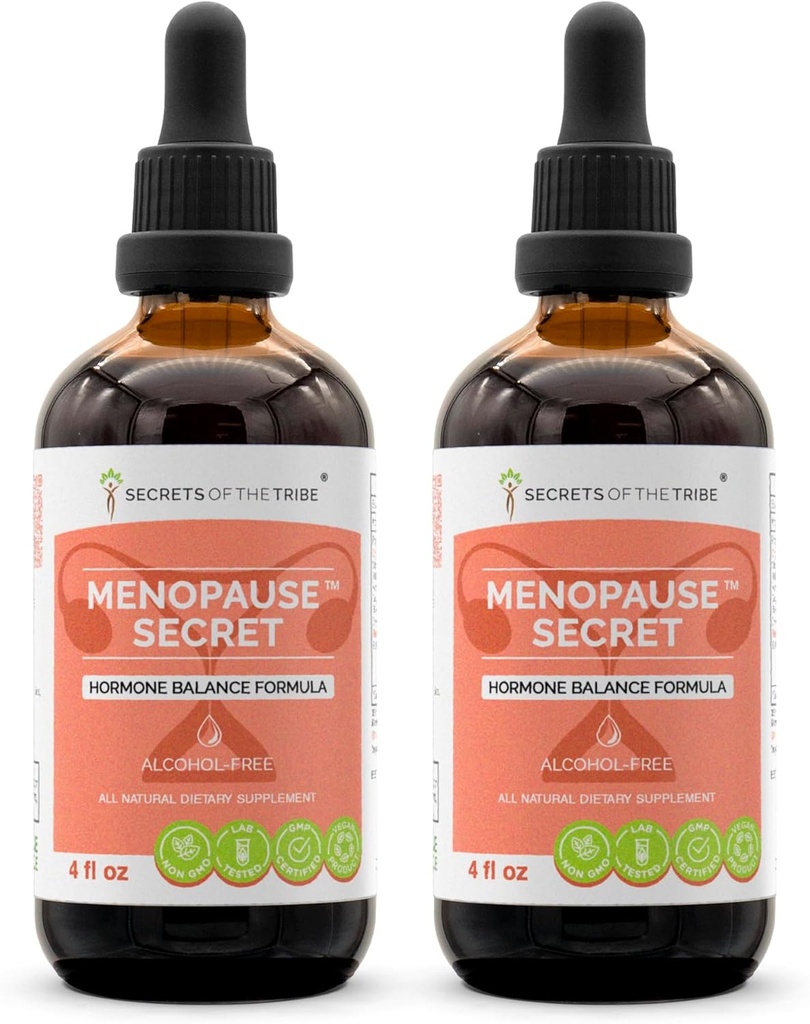 Menopause Secret Alcohol- Free, Glycerite Black Cohosh, Vitex, Red Clover, Maca, Dong Quai, St. John 's Welt. Tincture, Herbal Extract Hormone Balance Formula 2x4 OZ