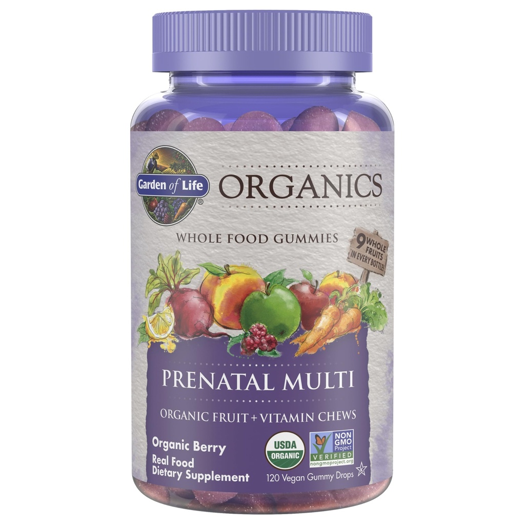 Garden of Life Organics Prenatal Multivitamin dengan Vitamin D3, B6, B12, C & Founded for Heally Fetal Development - Organik, Non-GMO, Gluten- Free, Vegan, Berry Flavor, 30 Day Suppply