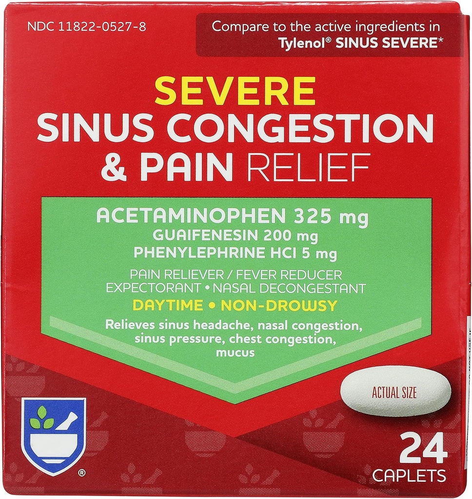 Rite Aid Daytime Pate Sinus Consultion & Pain Relief - Acetaminopren, 325 mg - 24 Caplets 124; Multi- Symptom Non-Drowsy 124; Relief 124; Cold and Flu 124; Cold & Sinus Medicine for Deway