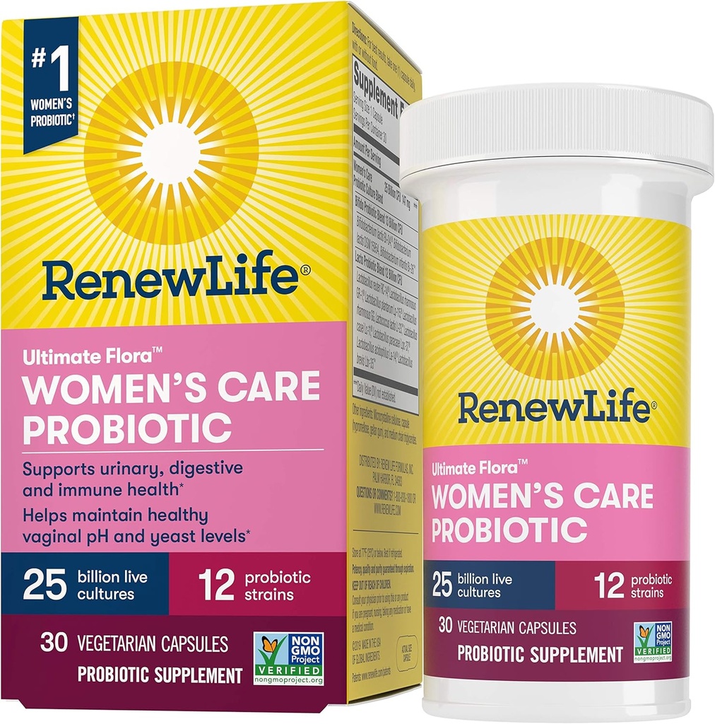 Renew Life Women? s Probiotic - Ultimate Flora Probiotic Women 's Care, Shelf Stable Probiotic Suplemen - 25 Milyar - 30 Vegetable Capsules