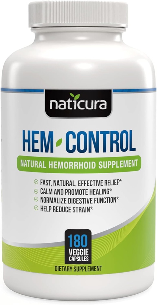 Hem-Control - Fast Effective Treatment Suplement - Powerful Formula to Promptom Relief, Shringing of Heemperhoid, Ease Discomfort - 180 Vegan Capsules - Made in USA