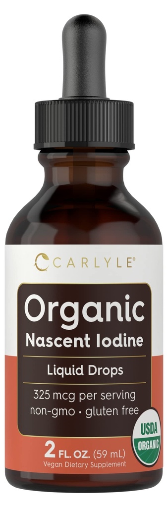 Carlyle Organic Nascent Iodin Liquid Drops 12.4; 2 fl oz 124; Vegan Suplemen 14; Non-GMO, Gluten Free