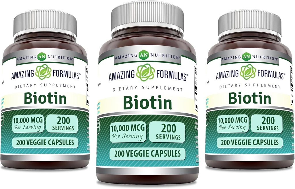 Amazing Formulas Biotin 10.000 mcg Veggie Capsules 124; Vitamin B7 Suplemen 124; Non-GMO 124; Gluten Free 124; Dibuat di AS (200 Count 124; 3 Pack)