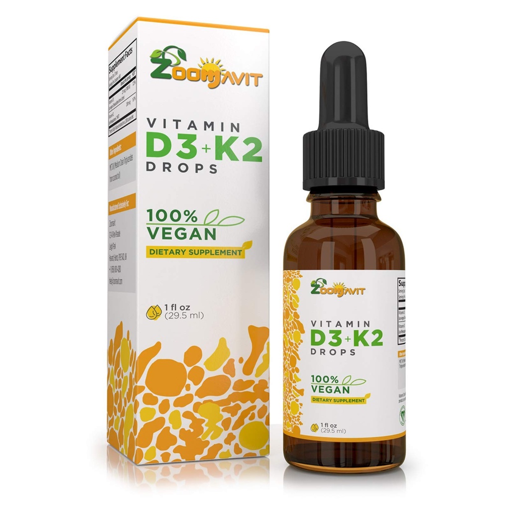 Vegan Cair Drops Vitamin D3 K2 (MK7) - 100% Plant Based Liquid Vitamin D Enhanced with Coconut Oil for Max Absorpsi - 1 Serving = 1000 IU VIT D3 dan 200 mcg V2