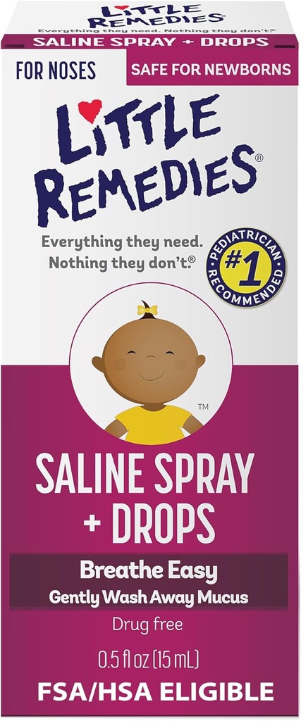 Sedikit obat Saline Spray dan Drops, Aman untuk bayi baru lahir, 0.5 fl oz