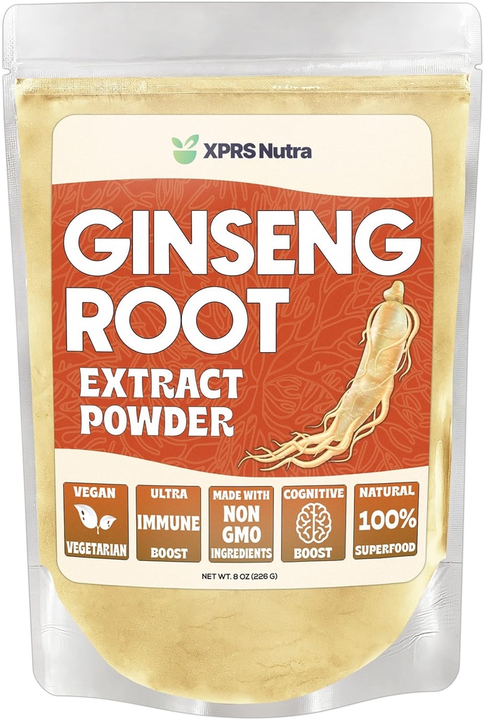 XPRS Nutra Ginseng Root Extract Powder - Ginseng Powder Support Fungsi Kognitive, Performance Fisik, dan Sistem Imune - Vegan Friendly Panax Ginseng dalam Formasi Powder (8 Ounce)
