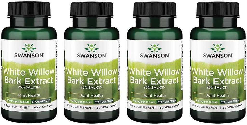Swanson Maksimal Kekuatan Willow Putih Bark Ekstraksi Dukungan Bersama & Muscle Relief-Tersedia untuk 25% Salicin-Natural Suplemen Tanpa Kurung Perut (60 Veggie Caps, 500mg Masing-masing) 4 Pack