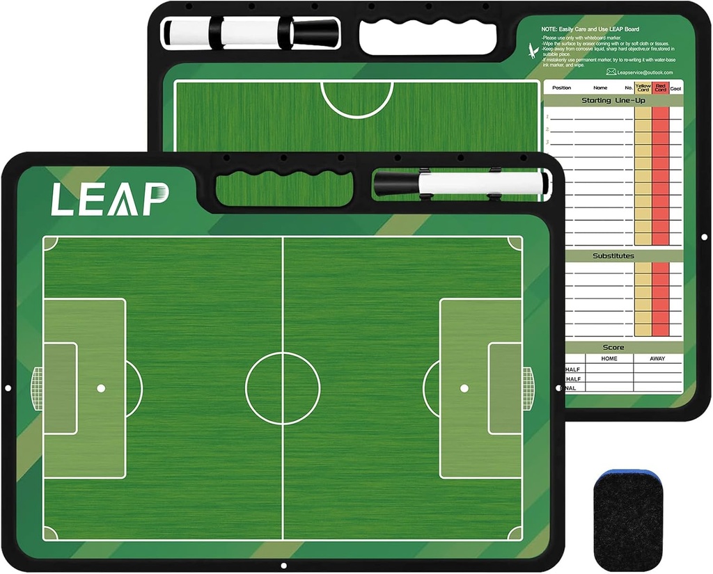 LEAP Coach Board Premium Tactical Clipboard Two Sides with Full & Half Court Dry Marker Board for Basket, Baseball, Soccer, Football, Hockey