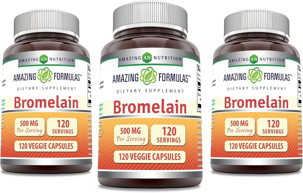 Amazing Formulas Bromelain Supplemen 12.4; 500 Mg 124; 2400 GDU 124; 120 Vevgie Capsules 12.4; Non-GMO 124; Gluten Free 124; Dibuat di USA (3 Pack)