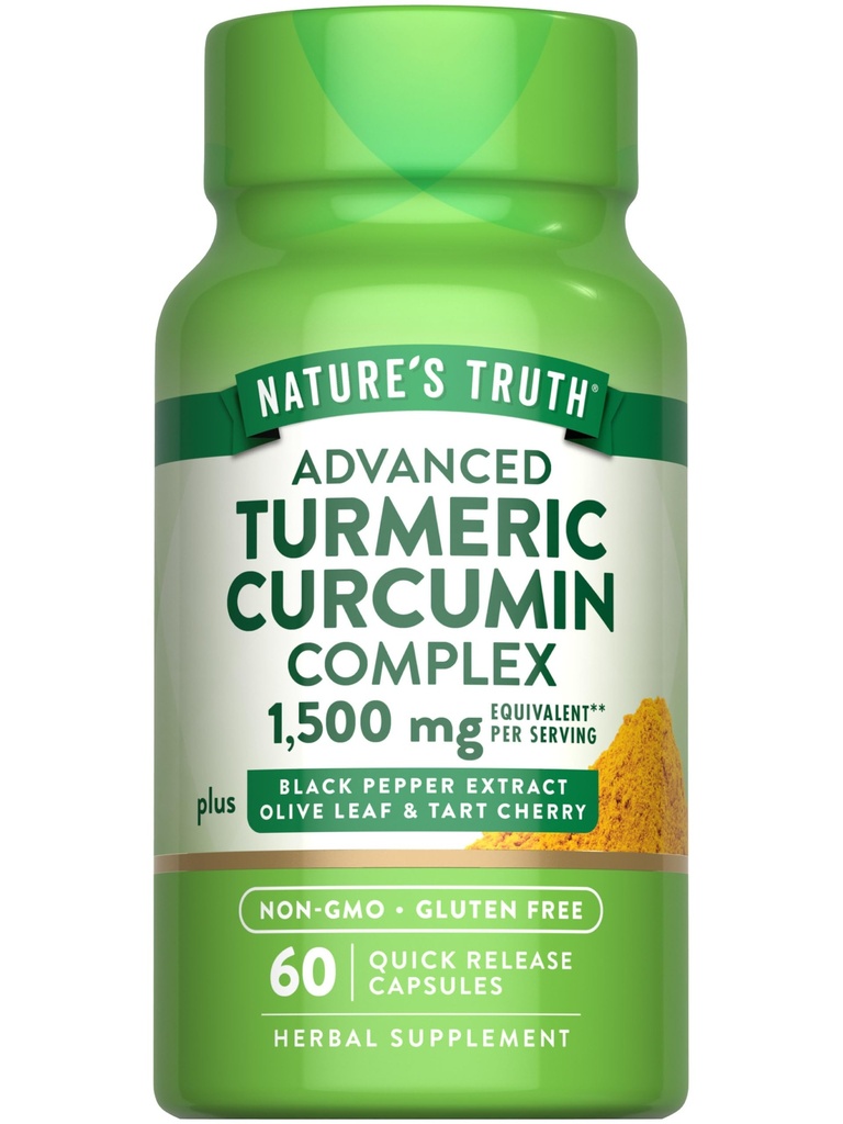 Nature 's Truth Turmeric Curcumin 124; 60 Capsules 124; dengan Black Pepper Extract, Olive Leaf & Tart Cherry 124; Non-GMO & Gluten Free Suplemen