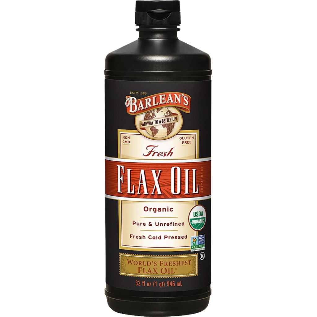 Cairan Oil Flaxseed Barlean 's Organic Flaxsequid, Benih Flix Tekan Dingin, 7.640mg ALA Omega 3 Acid Gendut untuk Gabungan dan Kesehatan Hati & Sehat, 32 oz