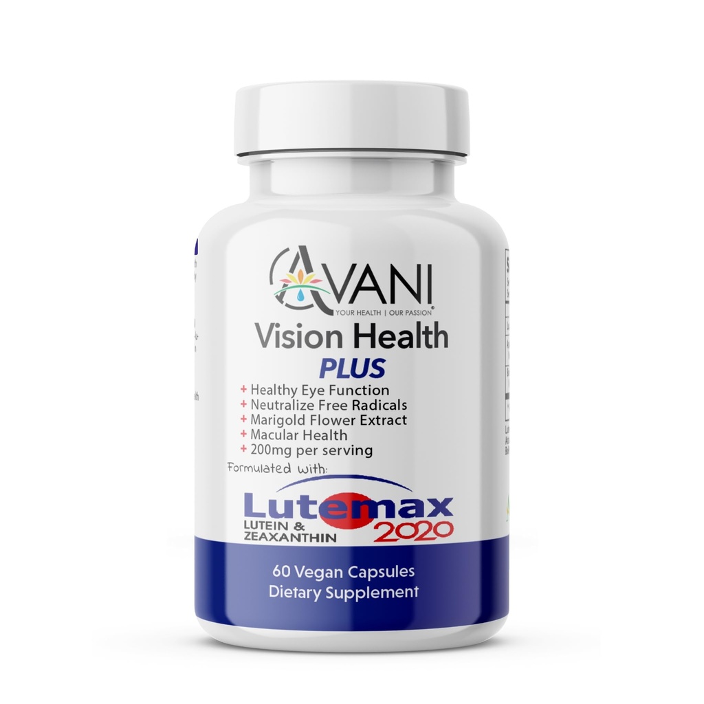 Avani Vision Health Plus Eye Health Made with Lutemax 2020 20mg Lutein 4mg Dalxanthin