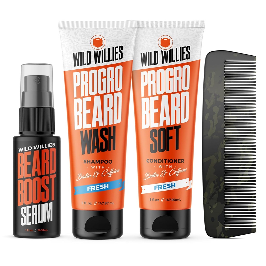 Wild Willies Care Kit, Biotin Fortened Shampo dan Conditioner with Caffeine, Two 4-Oz Bottles, Promotes Healthy Beard Growth