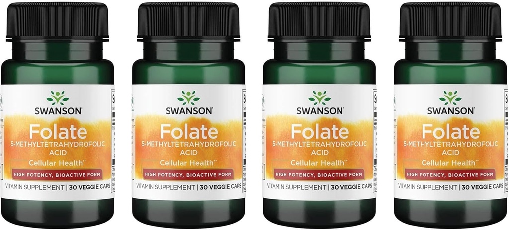 Swanson Menyalakan 5-Methyltetrahidrofolik Acid - Potensi Tinggi, Bentuk Bioactive 800 mcg Dfe 30 Veg Caps (4 Pack)