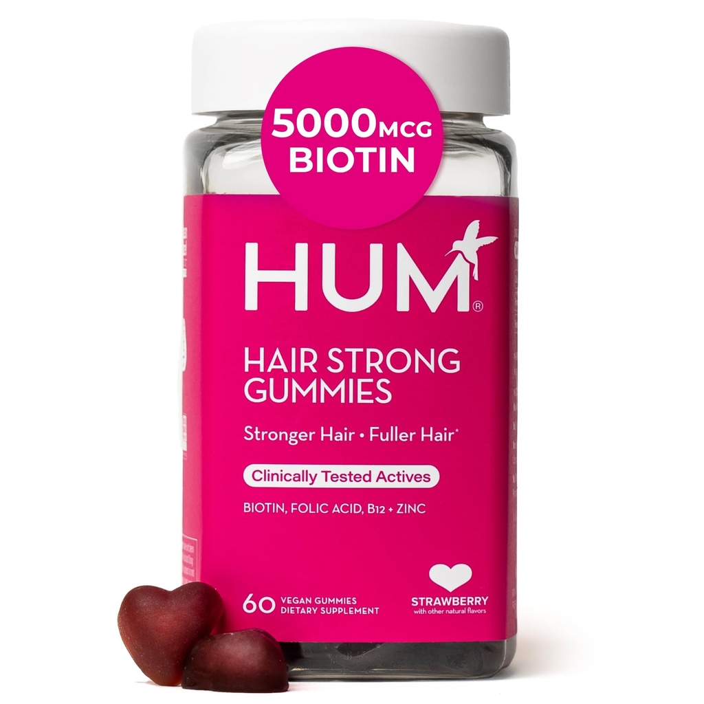 HUM Pembangunan Rambut Harian yang Kuat dengan Biotin, Zinc, Vitamin B12 untuk Mendukung Pertumbuhan, Acid Folic & Vitamin B12 Gummy Vitamin Untuk Pendukung Rambut Kesehatan untuk Perempuan dan Pria, 60 Gummi