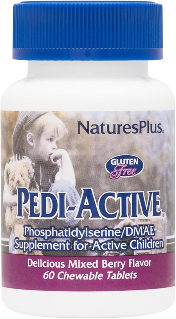 NaturresPlus Pedi- Active LECI-PS, DMAE Kompleks - 60 Tablet Chewable - Mixed Berry Flavor - Childens Chewable Supplemen, Promotes Brain Health, Focus - Vegetarian, Gluten- Free-30