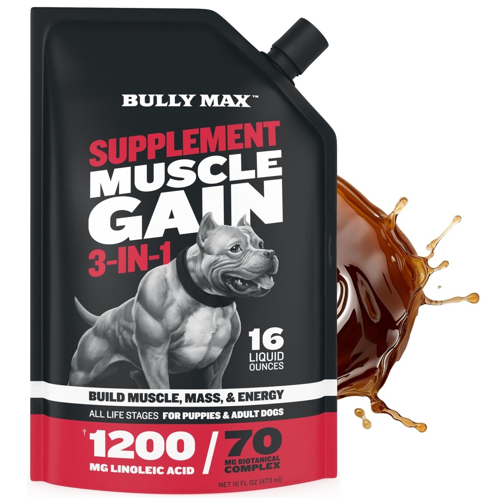 Bully Max 3- 1 Liquid Dog Muscle Builder for Puppy and Adult Dogs - Dog Vitamin & Suplemen untuk Performance, Energy, Recovery, Imune Dupport, Skin, Coat Health - Canine Supplemen untuk All Breeds