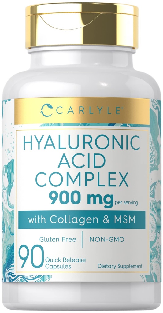 Carlyle Hyaluronic Acid Complex 900 mg 124; dengan Collagen dan MSM 124; 90 Capsules 126; Non- GMO, Gluten Free Suplemen