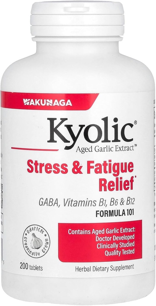 Kyolic Aged Bawang putih Extract Formula 101, Stress and Fatigue Relief, 200 Tablet.