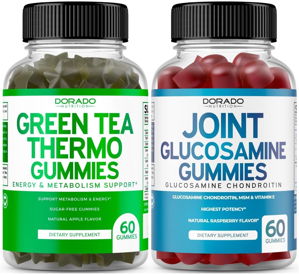 Green Tea Fat Burner Weight Loss (60 Gummies) Appetite Suppressant Weight Loss Suplement for Men & Women and Glucosamin Chondroitin Joint Suplemen (60 Count) Persediaan Bersama untuk Dewasa