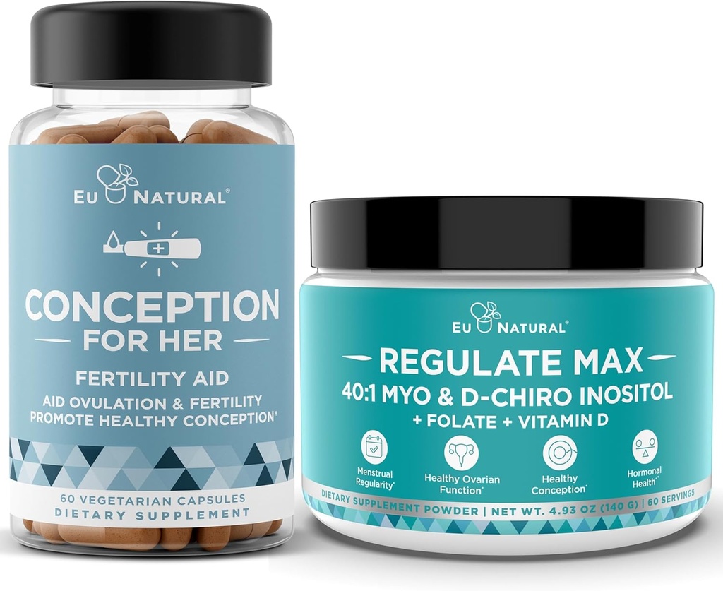 Konsep untuk nya Kapsul + Regulate MAX Myo- Inositol D- Chiro Inositol Powder - Dukungan Fertilitas, Hormone Keseimbangan, Siklus Regulate - 60 Vegetarian Soft Kapsul + 60 Servings Popper
