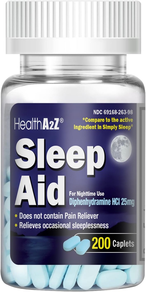 HealthaA2Z Sleep Aid 200 Caplets 124; Diphenhydramine HCI 25mg 124; Reguler Power Sleep Pills 126; Safe & None-Habit-Forming