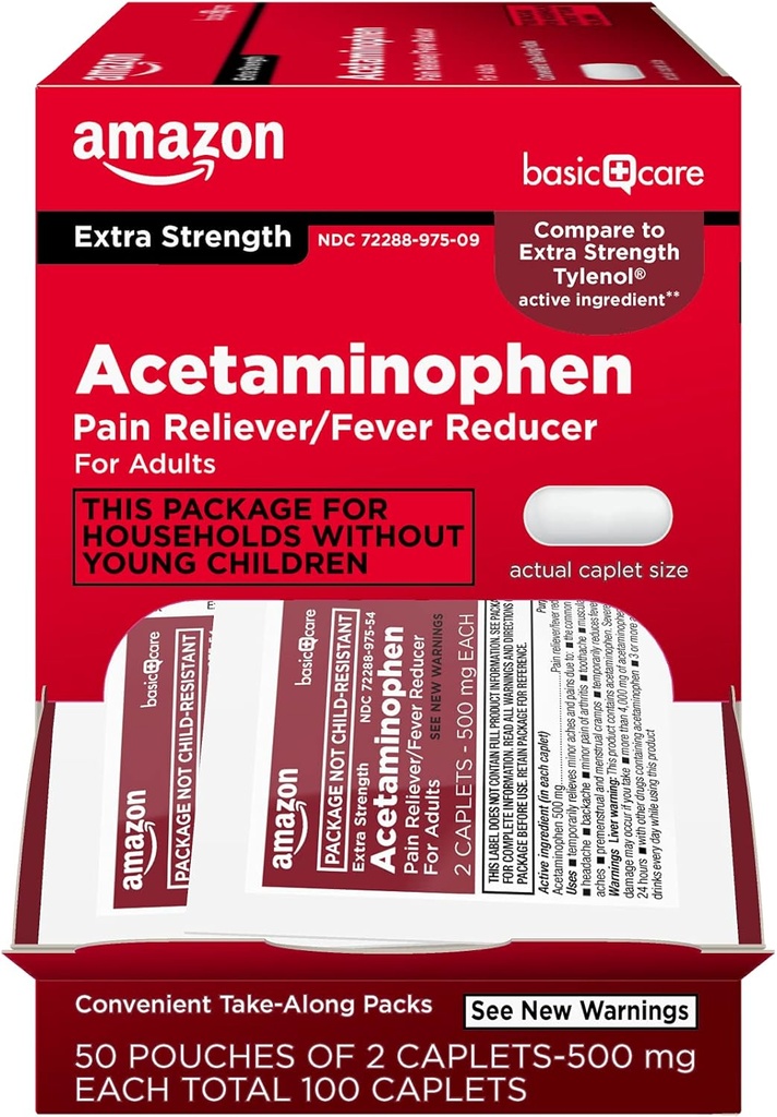 Care Dasar - Adanya Kekuatan Ekstra Caplet 500 mg, 100 Cacah (50 kantong dari 2 caplet)