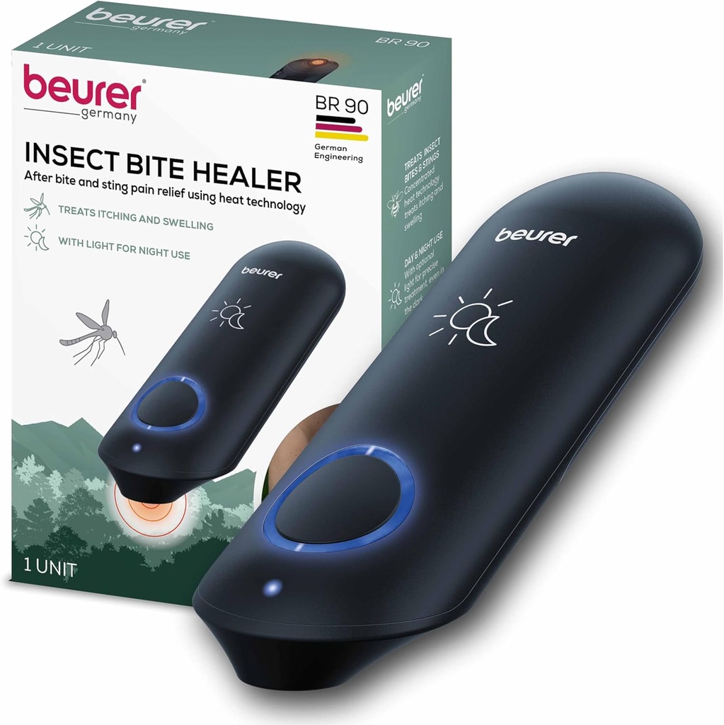 Beurer BR90 Insect Sting Relief dengan Light, Chemical - Free Bug Bite Healler untuk Day and Night, Electronic Heat Device for After Mosquito Bite to Ease Itching and Swelling