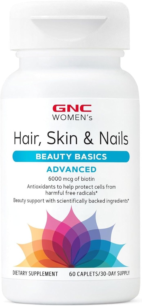 Rambut Lanjutan Wanita GNC, Skin & Nails Daily Multivitamin Blend for Women, Clinically Studied Beauty Support Biotin, Acid Hyaluronic, Collagen, Lutein, 60 Caplets