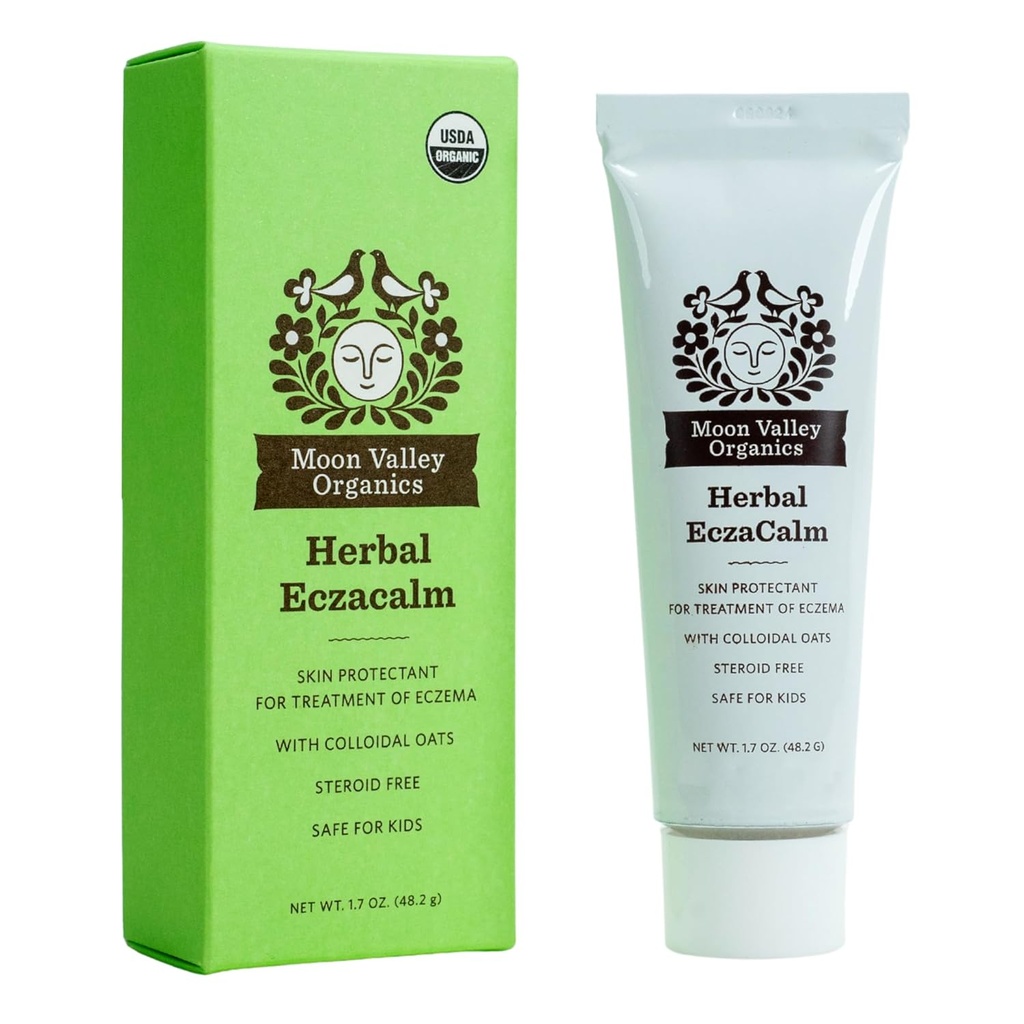Moon Valley Organics Eczacalm, Eczema dan Psoriasis Cream, Herbal Skincare Oquire for Dry and Itchy Skin, Lotion with Colloidal Oats, Beeswax, and Aloe Vera, 1.7 oz