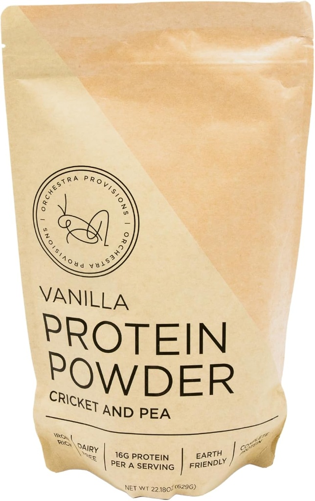 Vanilla Cricket dan Pea Protein Powder Blend, 16g Protein Lengkap, Lactoe- Free, Whey- Free