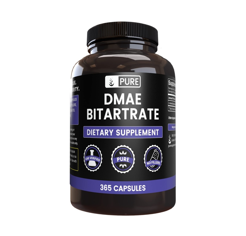 Murni lngrediens DMAE Bitarcter (365 Capsules) No Magnesium Or Rice Fillers, Always Pure, Lab Verified
