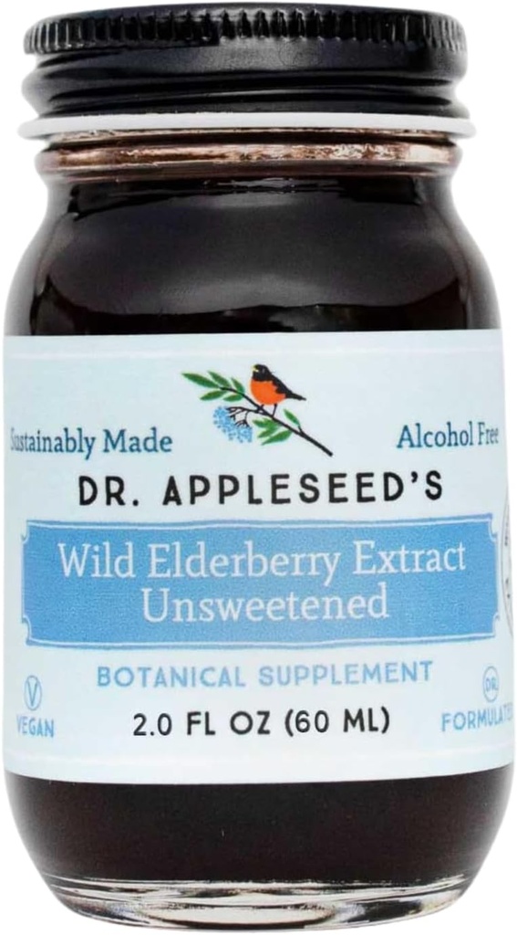 Ekstrak Elderberry Liar Dr. Appleseed Yang tidak manis Max Kekuatan 720mg Anak + Dewasa Harian Suppplemen Support Ammune - Formulated Science- Meretas Ilmu Vegan Murni 25 Hari Supply - 2 Fl Oz