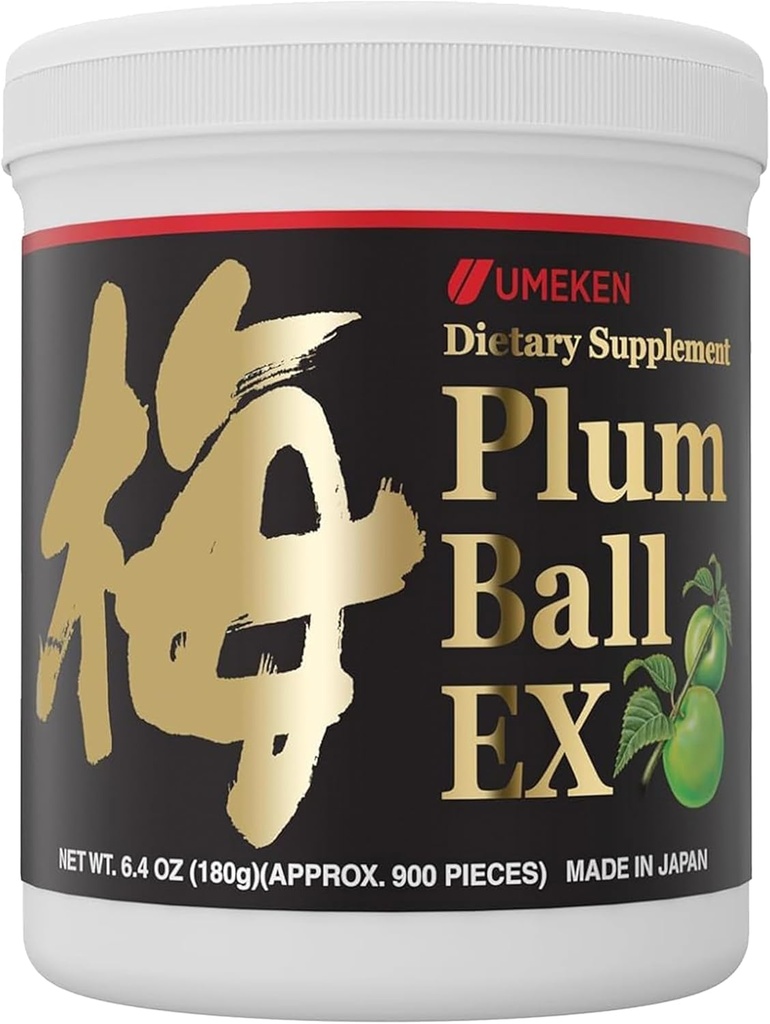 Umeken Plum Ball EX, Extract konsentrasi dengan Antioksidan, Citric Acid dan Mumeful, Tambahan Harian, Ekstrak Plum Hijau Jepang, Persediaan 3 Bulan, 6.4oz, 180g Botol, Paket 1