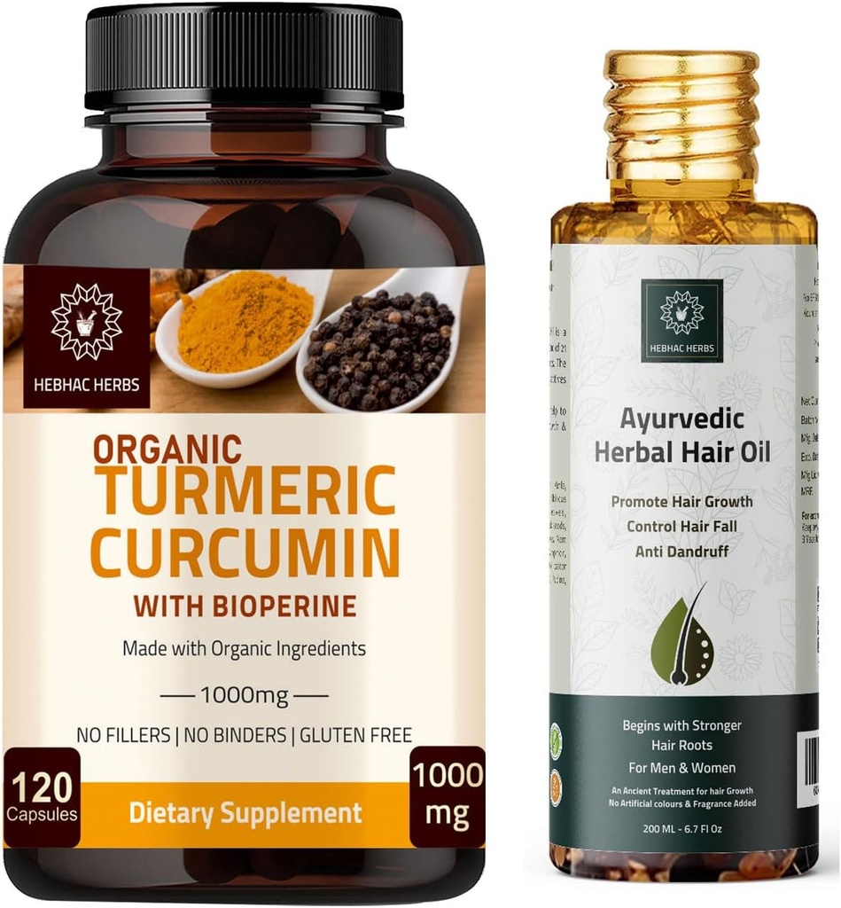 Turmeric Curcumin Capsules dan Ayurvedic Herbal Hair Oil