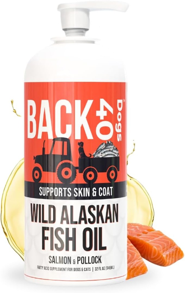 Kembali 40 Anjing liar Alaska Minyak Ikan untuk Anjing, Skin dan Coat Tambahan untuk Anjing & Kucing, Omega- 3-kaya Salmon dan Pollock Oil, EPA & DHA Dog Salmon Oil untuk Otak, Hati, dan Joints 32 flank oz