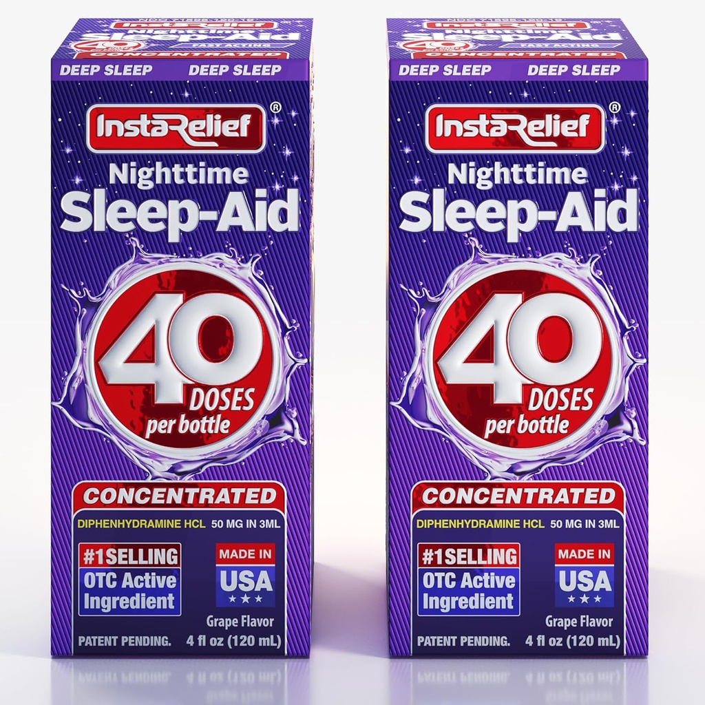 Liquid Sleep-Aid, 50mg Diphenhydramine HCI, Twin Value Pack (80 Doses), Grape Flavor, Fall Asleep & Stay Alleep Longer