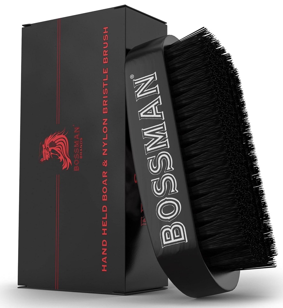 Bossman Beard Brush for Men - Hand Held Boar & Nilon Bristle Brush - Detacing Brush for Beard and Hair Care