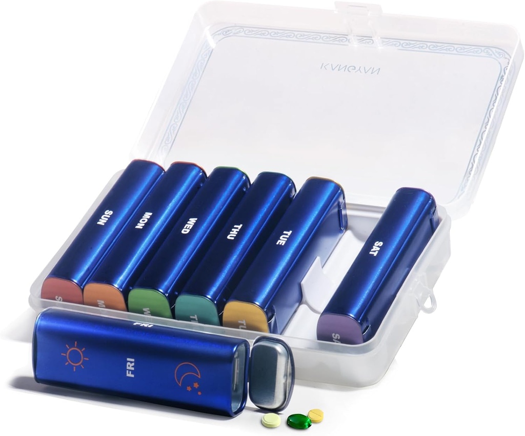 Metal Weekly Pill Organizer 2 Times sehari, Aluminium Alloy Portabel Kotak Pill 7 Day, AM PM Dua kali Kasus Pil KB untuk Vitamin, Obat-obatan, Suplemen Ikan Oil