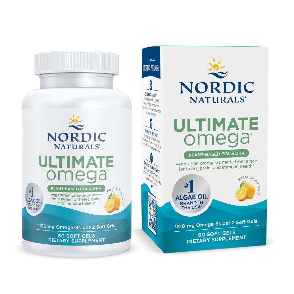 Tanaman Nordic Dibased Ultimate Omega, Lemon Flavor - 60 Vegetarian Soft Gels - 1210 mg Omega-3 - Vegan EPA dan DHA - Suplemen Terbuat dari Alga - Otak & Heart Dukungan - Tidak-GMO - 30 Servis