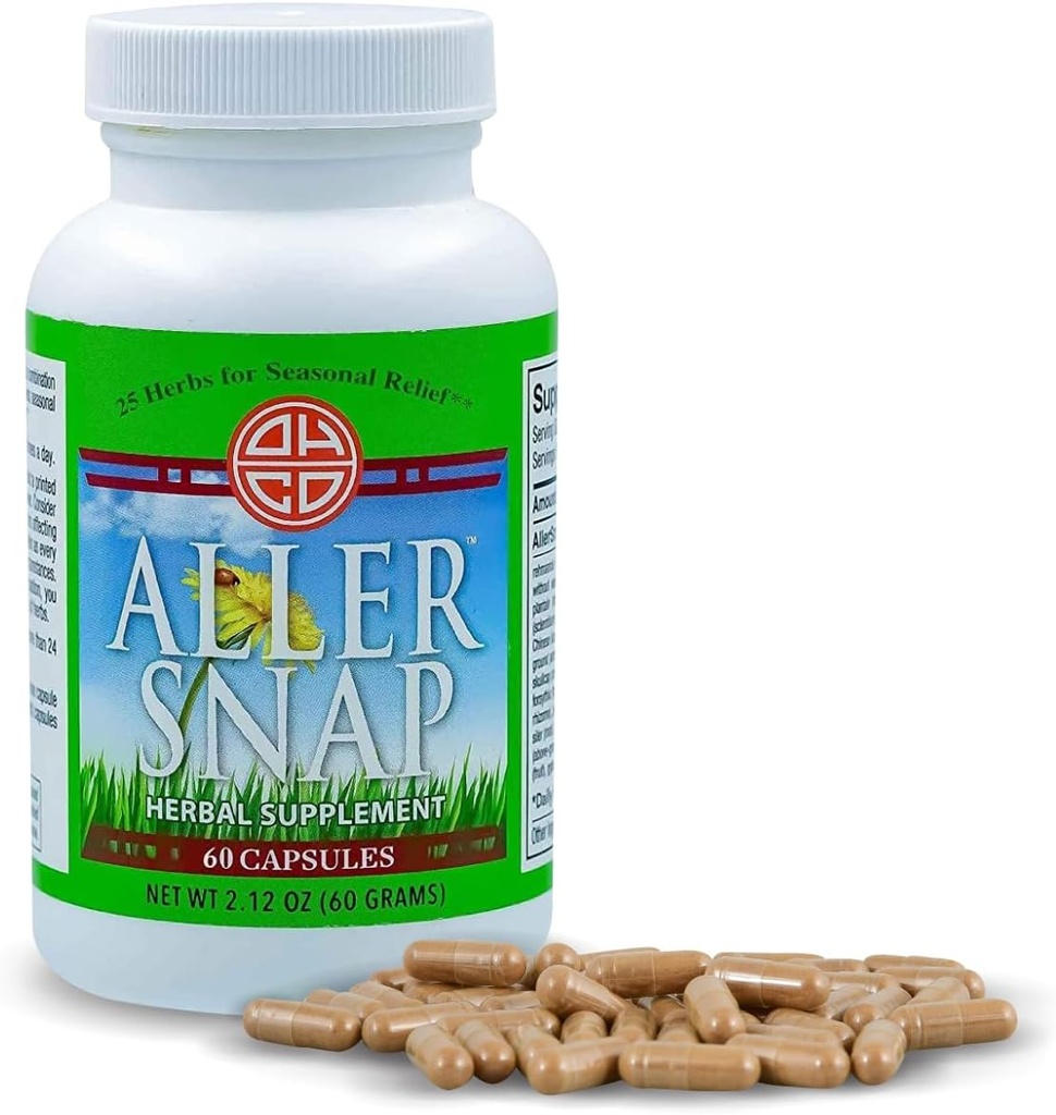 Aller Snap - Cina Herbal Suplemen dengan 25 Herbs untuk Seasonal Algergy Symptom, Irritation - Non-Drowsy, Non-Stimulating, Fast- Akting Natural Allergy Medication - 60 Capsules