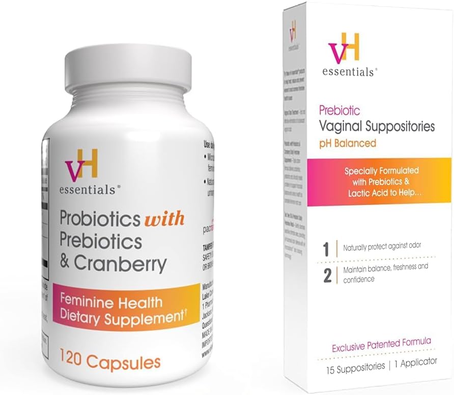 VH essentials Progities with Pregrender and Cranberry Feminin Health Supplement Suplement - 120 Capsules (544-36) & Prebiotic PH Ballanced Vaginal Supporsesbox, Original Version, 15 Count
