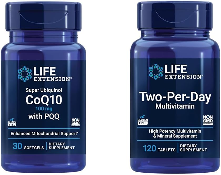 Ekstensi Hidup Super Ubiquinol CoQ10 100mg 30 Softgels Dukungan Energi Cellular Bundle dengan Potensi Tinggi 20 Hari 120 Tablet Multivitamin