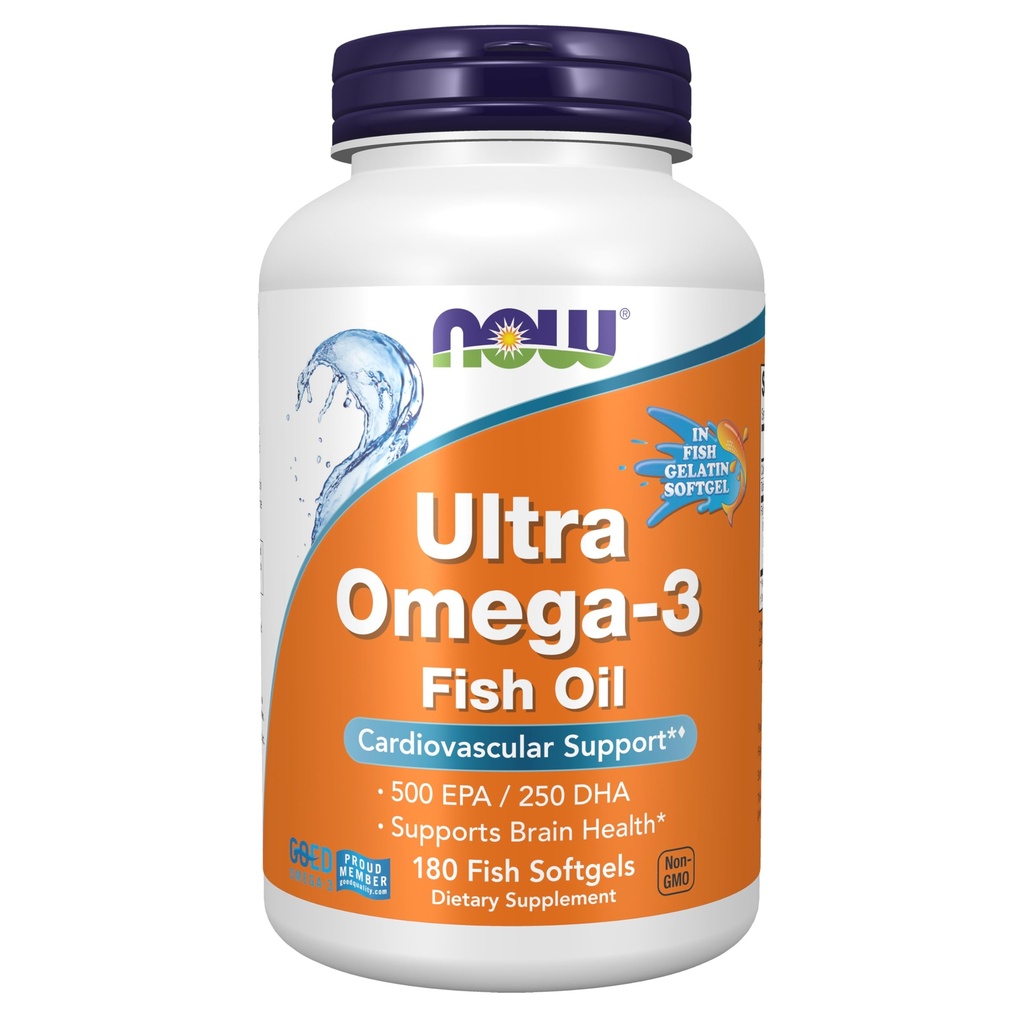 Sekarang Suplemen Makanan, Ultra Omega- 3, 500 EPA dan 250 DHA, Dukungan Kardiovaskular *, 180- Ikan Grintin Softgeels