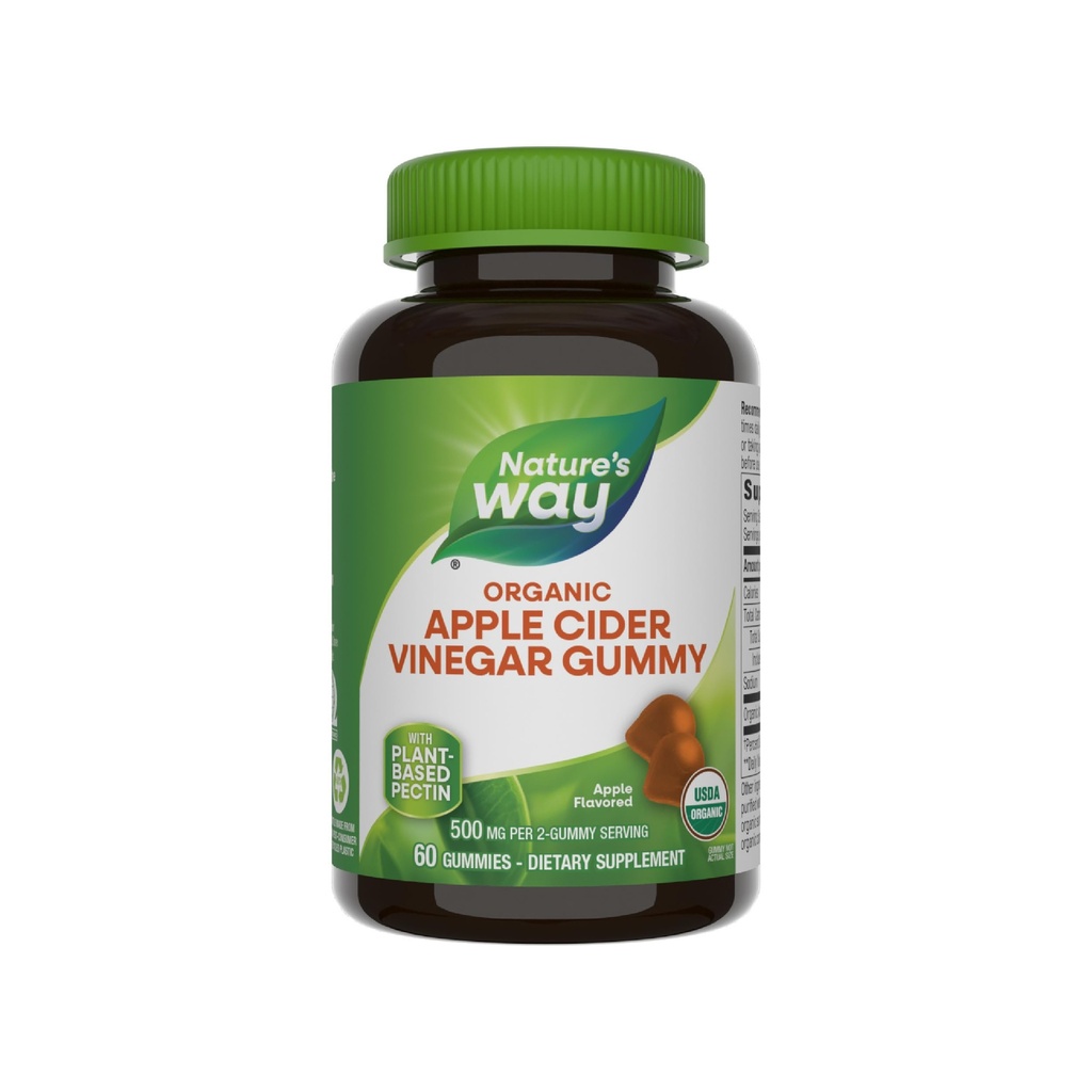 Nature 's Way Organic Apple Ciegar Gummies, 500 mg Organic Apple Cider per 2- Gummy Serving, Apple Flavored, 60 Gummies (Packaging May Vary)