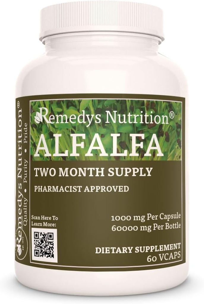 Remedy 's Nutrition Alfalfa - 1,000 mg, 60 Vegan Capsules Herbal Dieter Supplemen - Dua Bulan