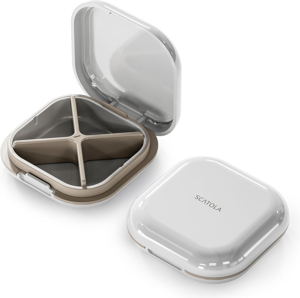 Kasus Pill Kecil, Kotak Pill Travel, Portable Pill Organizer, Kontainer Pill untuk Pocket 4 Kompartemen, Obat Perjalanan Kompak Harian Hoder untuk Obat Vitamin (Grey Light)