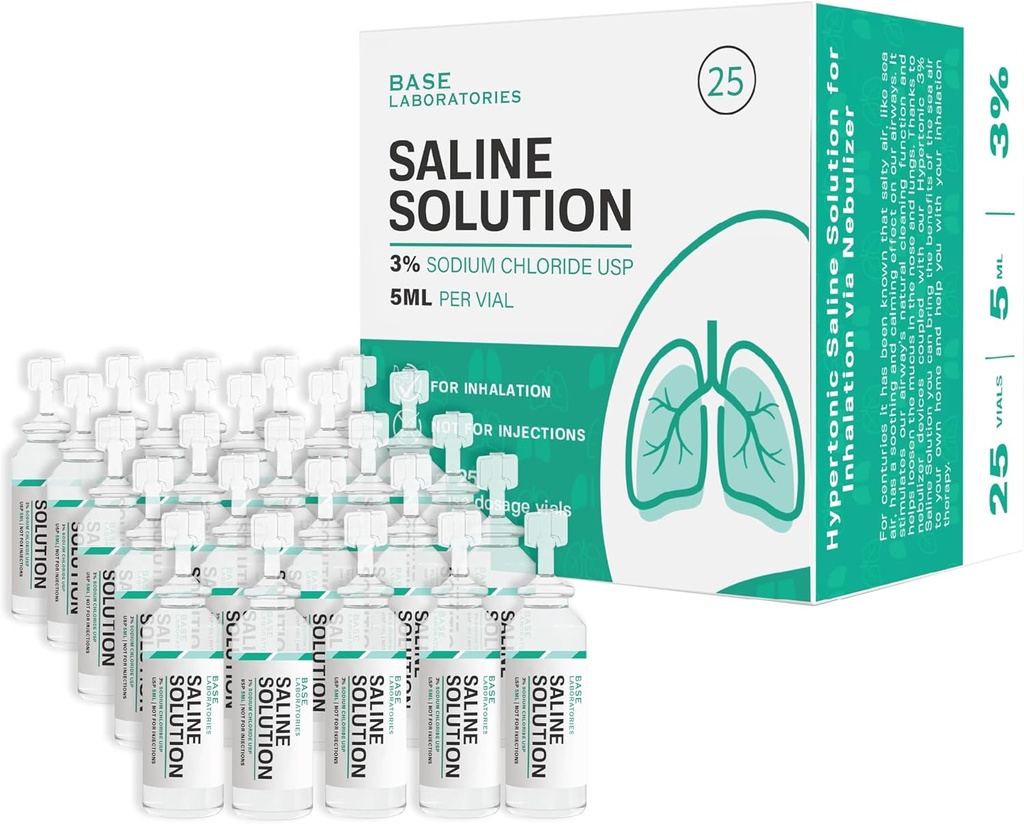 LABORATES BASE 3% Solusi Saline untuk Mesin Nebulizer 124; Solusi Saline untuk Inhalasi & Nasal Irrigation 12.4; 3% Konsentrasi l 25 Vials 5ml Unit Dose
