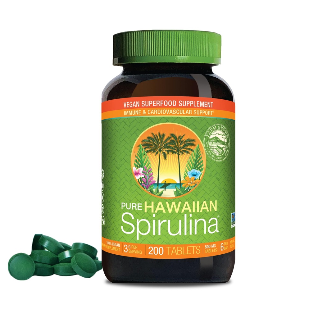 Nutrex Hawaii, Murni Spirulina 500 mg, Vegan, Supports Immune System, Heart, Cells and Energy, 200 Tablet