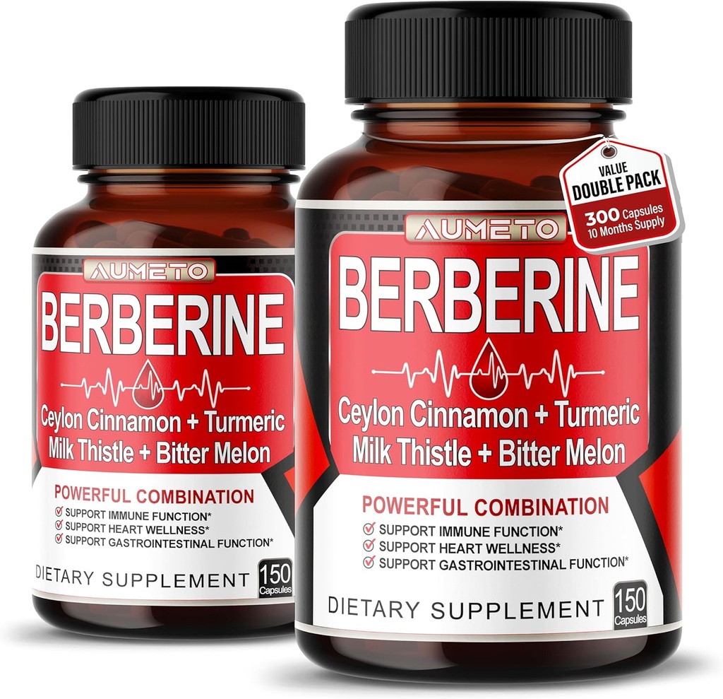Suplemen Berberine - Enhanced dengan Cinnamon Ceylon, Turmeric, Milk Thistle, Bitter Melon untuk Ditraffic, Imunity & Weight Managment Dukungan (150 Cacah (Paket 2))